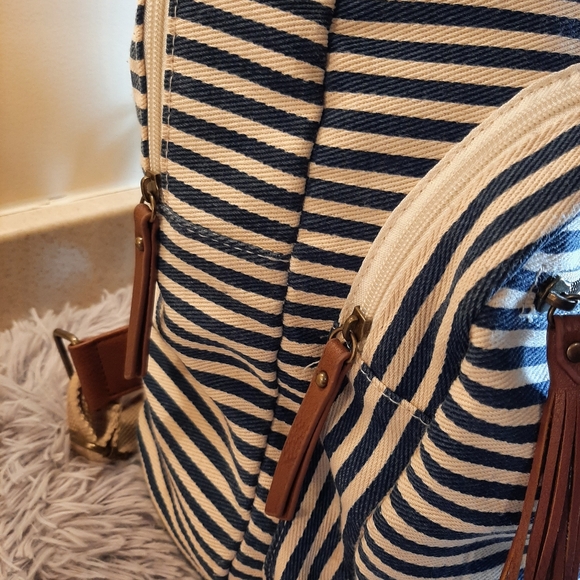 Madden Girl Backpack Blue and Cream Stripped - Picture 7 of 16